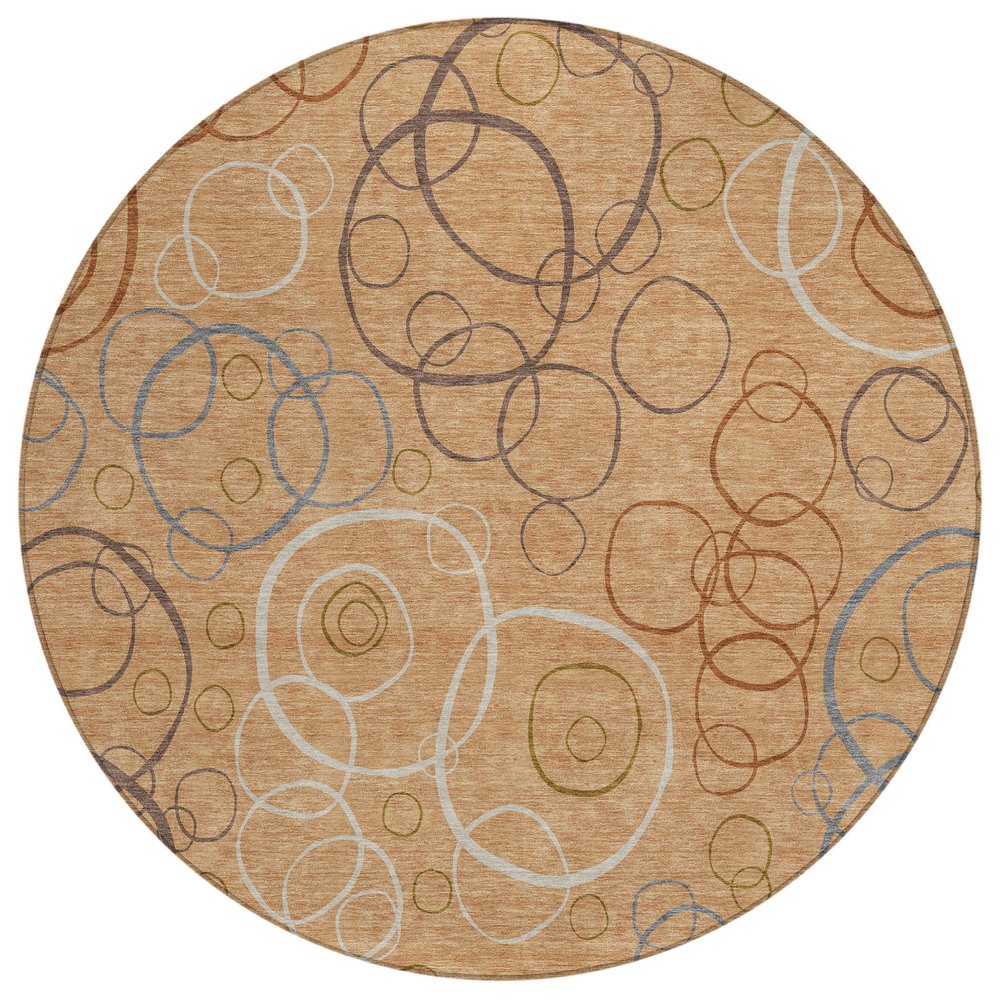 8' Copper Silver And Rust Round Geometric Washable Indoor Outdoor Area Rug HomeRoots