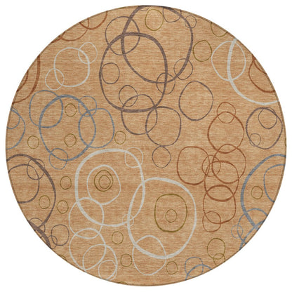 8' Copper Silver And Rust Round Geometric Washable Indoor Outdoor Area Rug HomeRoots