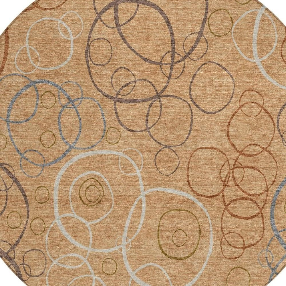 8' Copper Silver And Rust Round Geometric Washable Indoor Outdoor Area Rug HomeRoots