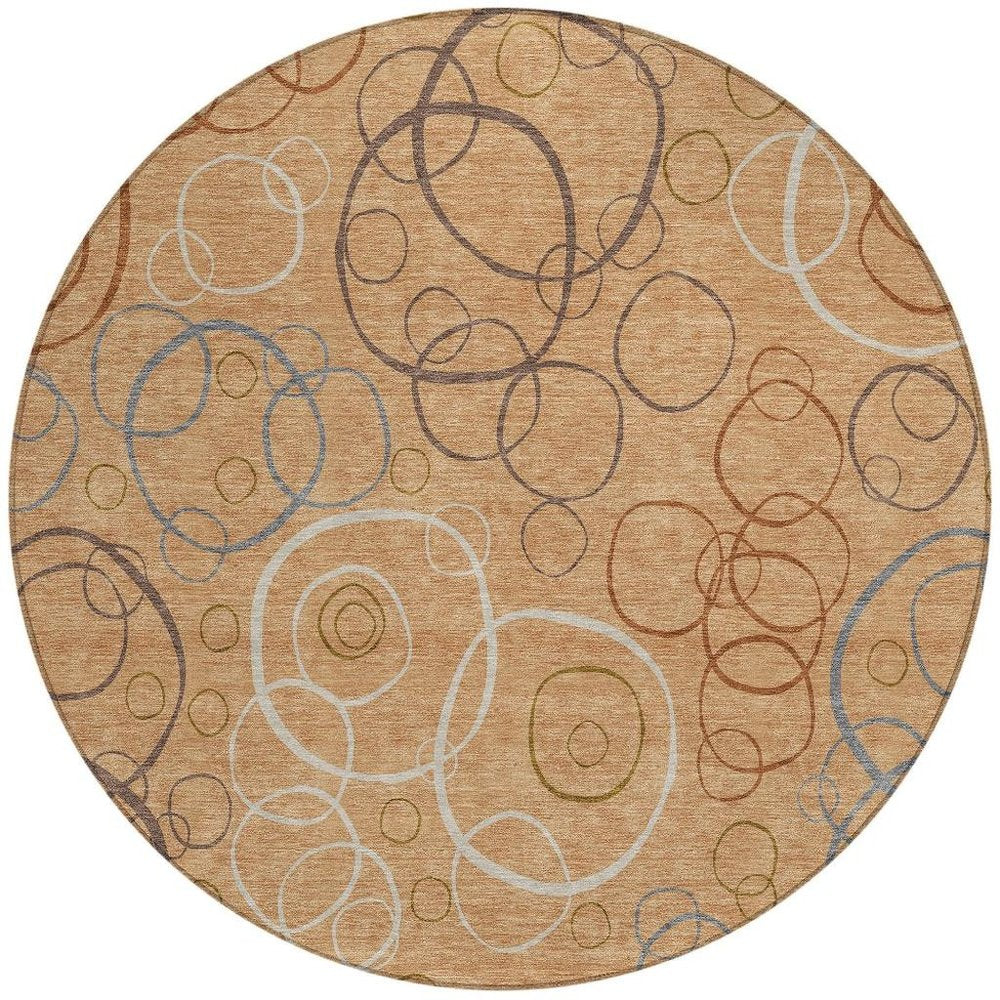 8' Copper Silver And Rust Round Geometric Washable Indoor Outdoor Area Rug HomeRoots