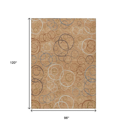 8' X 10' Copper Silver And Rust Geometric Washable Indoor Outdoor Area Rug HomeRoots