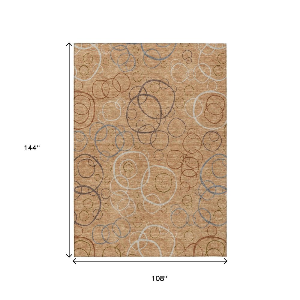 9' X 12' Copper Silver And Rust Geometric Washable Indoor Outdoor Area Rug HomeRoots