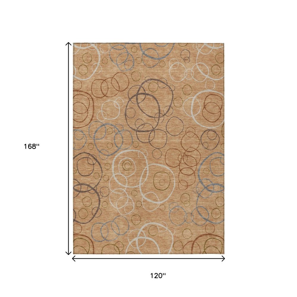 10' X 14' Copper Silver And Rust Geometric Washable Indoor Outdoor Area Rug HomeRoots