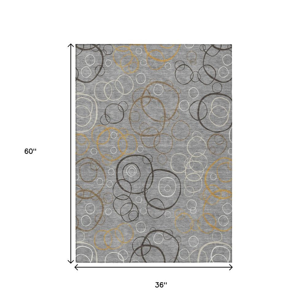 3' X 5' Gray Silver And Black Geometric Washable Indoor Outdoor Area Rug HomeRoots