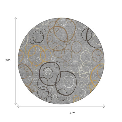 8' Gray Silver And Black Round Geometric Washable Indoor Outdoor Area Rug HomeRoots
