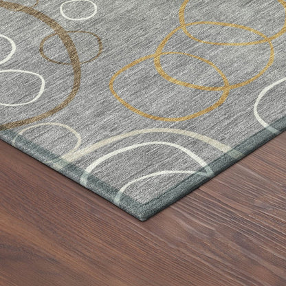 8' Gray Silver And Black Round Geometric Washable Indoor Outdoor Area Rug HomeRoots