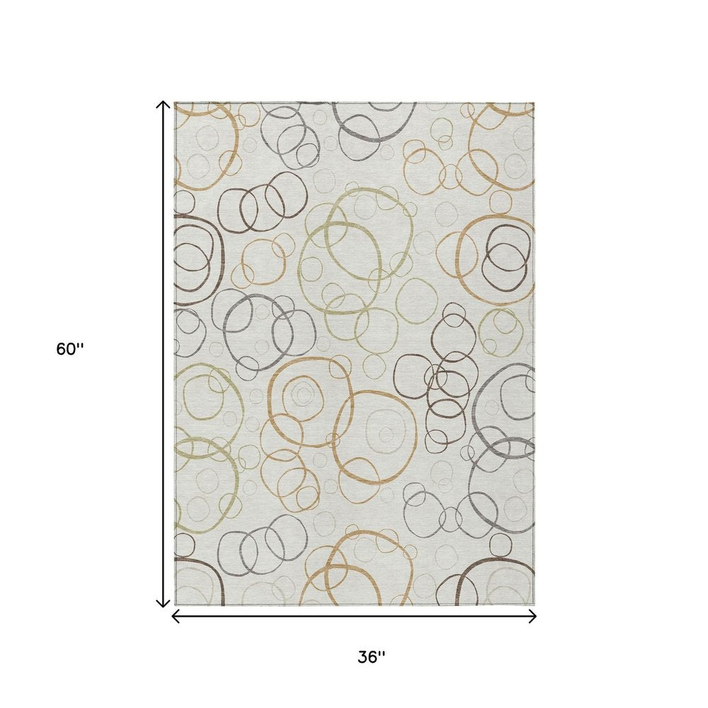 3' X 5' Ivory Gray And Walnut Geometric Washable Indoor Outdoor Area Rug HomeRoots