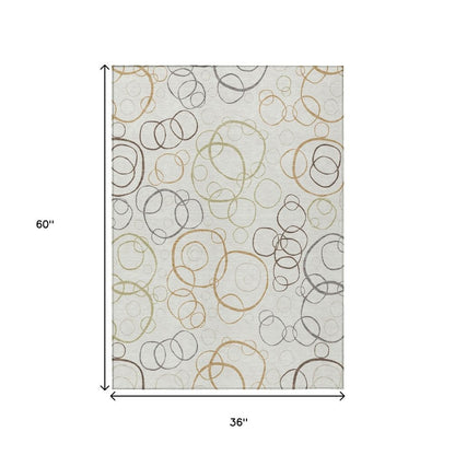 3' X 5' Ivory Gray And Walnut Geometric Washable Indoor Outdoor Area Rug HomeRoots