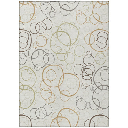 3' X 5' Ivory Gray And Walnut Geometric Washable Indoor Outdoor Area Rug HomeRoots