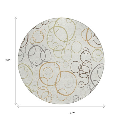 8' Ivory Gray And Walnut Round Geometric Washable Indoor Outdoor Area Rug HomeRoots