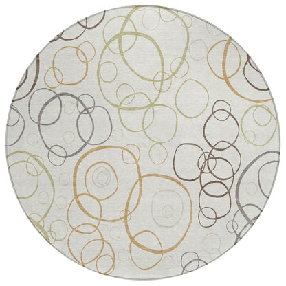 8' Ivory Gray And Walnut Round Geometric Washable Indoor Outdoor Area Rug HomeRoots