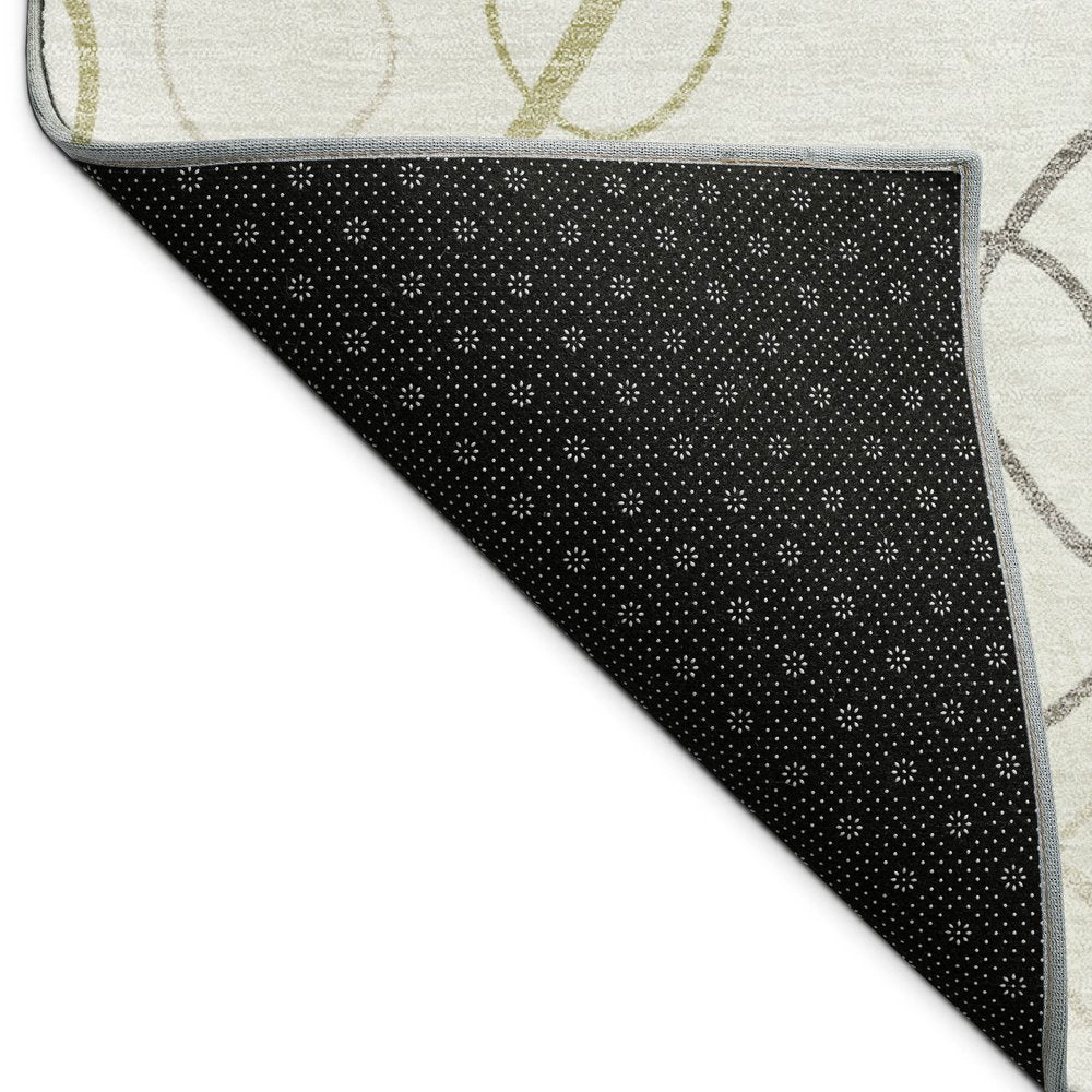 8' Ivory Gray And Walnut Round Geometric Washable Indoor Outdoor Area Rug HomeRoots