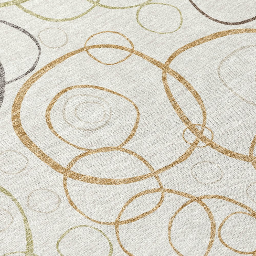 8' Ivory Gray And Walnut Round Geometric Washable Indoor Outdoor Area Rug HomeRoots