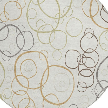 8' Ivory Gray And Walnut Round Geometric Washable Indoor Outdoor Area Rug HomeRoots