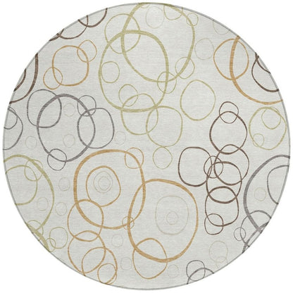 8' Ivory Gray And Walnut Round Geometric Washable Indoor Outdoor Area Rug HomeRoots