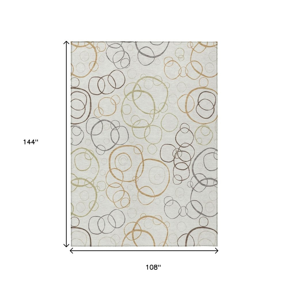 9' X 12' Ivory Gray And Walnut Geometric Washable Indoor Outdoor Area Rug HomeRoots