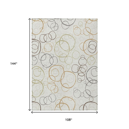 9' X 12' Ivory Gray And Walnut Geometric Washable Indoor Outdoor Area Rug HomeRoots
