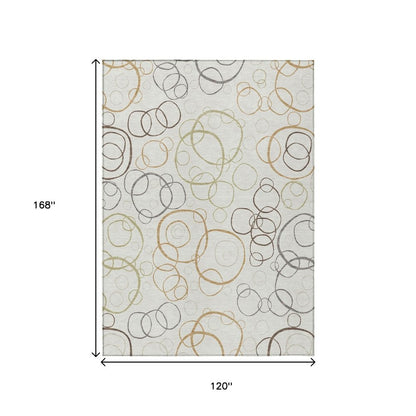 10' X 14' Ivory Gray And Walnut Geometric Washable Indoor Outdoor Area Rug