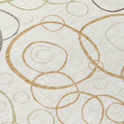 10' X 14' Ivory Gray And Walnut Geometric Washable Indoor Outdoor Area Rug