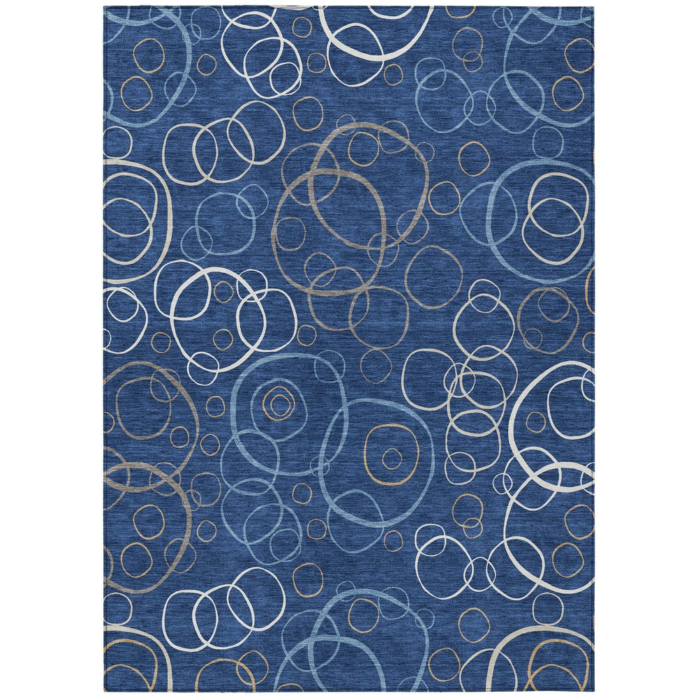 3' X 5' Navy Blue Ivory And Brown Geometric Washable Indoor Outdoor Area Rug HomeRoots