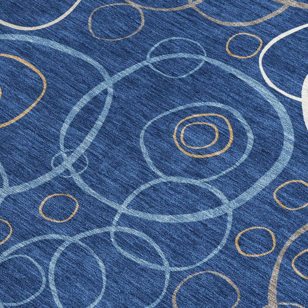 8' X 10' Navy Blue Ivory And Brown Geometric Washable Indoor Outdoor Area Rug HomeRoots