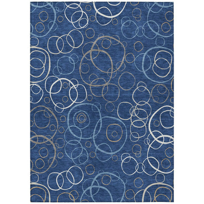 9' X 12' Navy Blue Ivory And Brown Geometric Washable Indoor Outdoor Area Rug HomeRoots