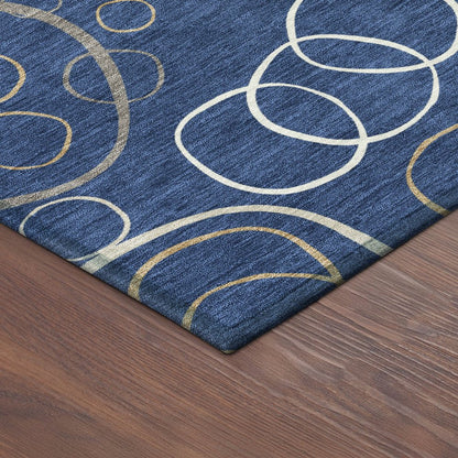 9' X 12' Navy Blue Ivory And Brown Geometric Washable Indoor Outdoor Area Rug HomeRoots