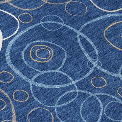 9' X 12' Navy Blue Ivory And Brown Geometric Washable Indoor Outdoor Area Rug HomeRoots