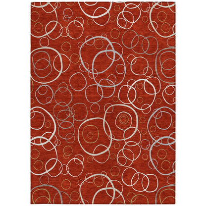 5' X 8' Red And Ivory Geometric Washable Indoor Outdoor Area Rug HomeRoots
