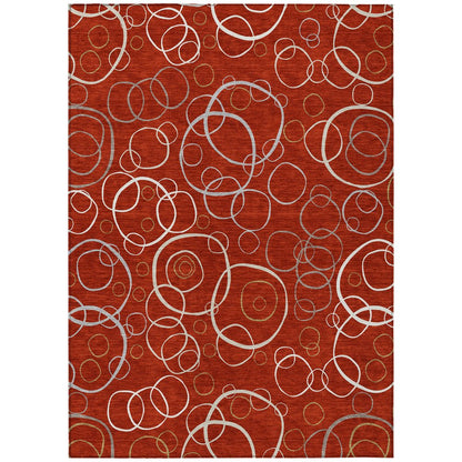 5' X 8' Red And Ivory Geometric Washable Indoor Outdoor Area Rug HomeRoots