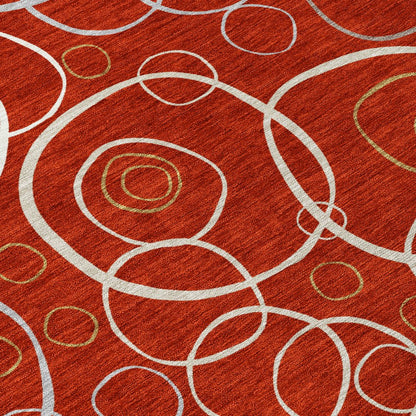 5' X 8' Red And Ivory Geometric Washable Indoor Outdoor Area Rug HomeRoots