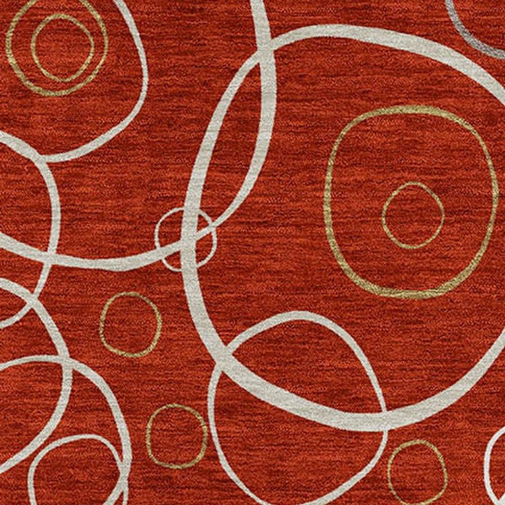 9' X 12' Red And Ivory Geometric Washable Indoor Outdoor Area Rug HomeRoots