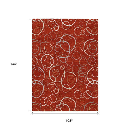 9' X 12' Red And Ivory Geometric Washable Indoor Outdoor Area Rug HomeRoots