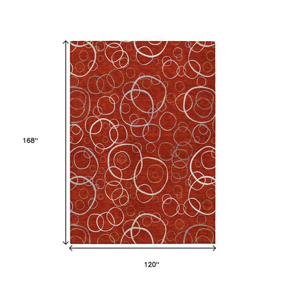 10' X 14' Red And Ivory Geometric Washable Indoor Outdoor Area Rug HomeRoots