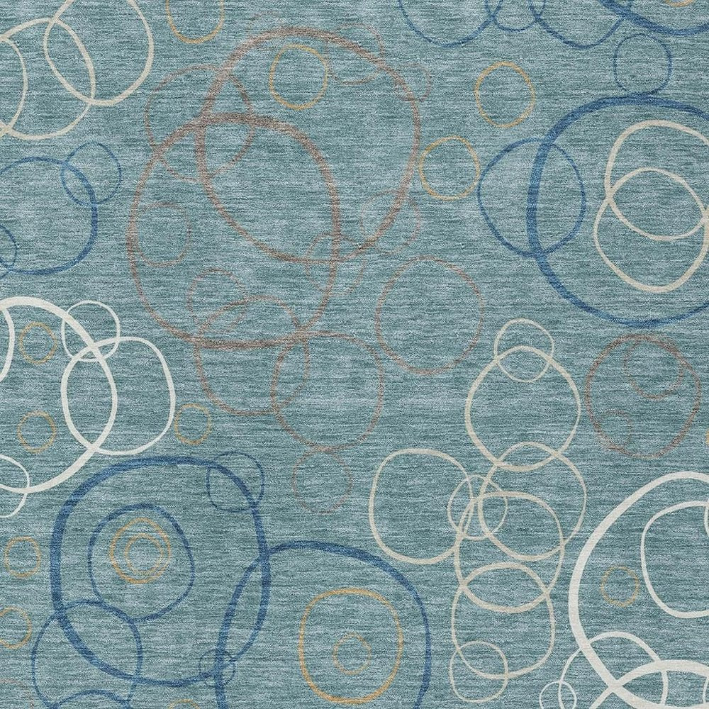 3' X 5' Teal Blue Beige And Ivory Geometric Washable Indoor Outdoor Area Rug HomeRoots
