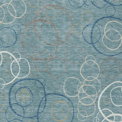 3' X 5' Teal Blue Beige And Ivory Geometric Washable Indoor Outdoor Area Rug HomeRoots