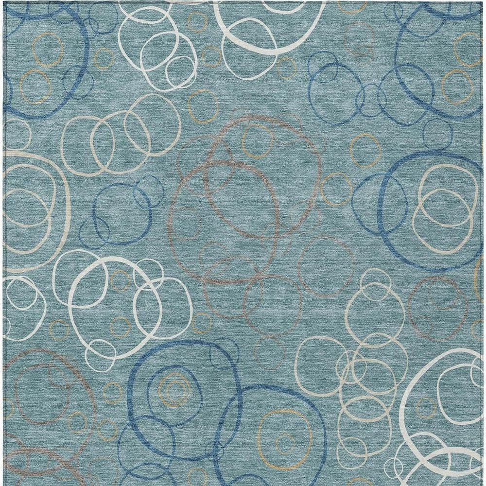 3' X 5' Teal Blue Beige And Ivory Geometric Washable Indoor Outdoor Area Rug HomeRoots