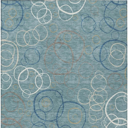 3' X 5' Teal Blue Beige And Ivory Geometric Washable Indoor Outdoor Area Rug HomeRoots