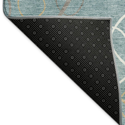3' X 5' Teal Blue Beige And Ivory Geometric Washable Indoor Outdoor Area Rug HomeRoots