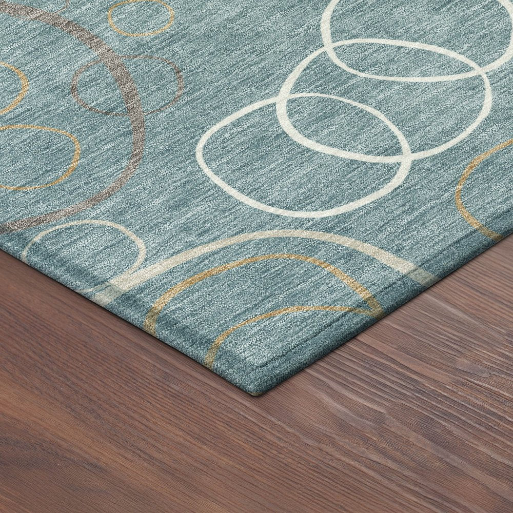 3' X 5' Teal Blue Beige And Ivory Geometric Washable Indoor Outdoor Area Rug HomeRoots