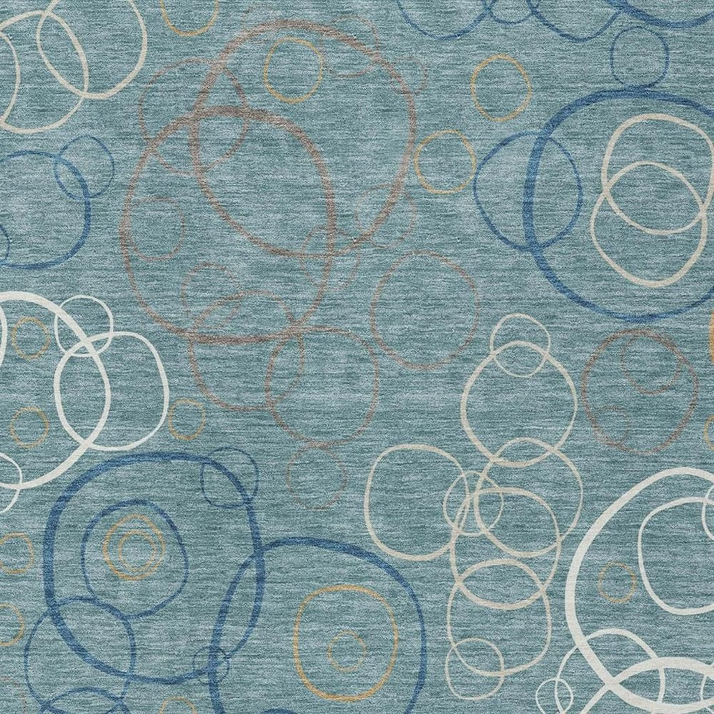5' X 8' Teal Blue Beige And Ivory Geometric Washable Indoor Outdoor Area Rug HomeRoots