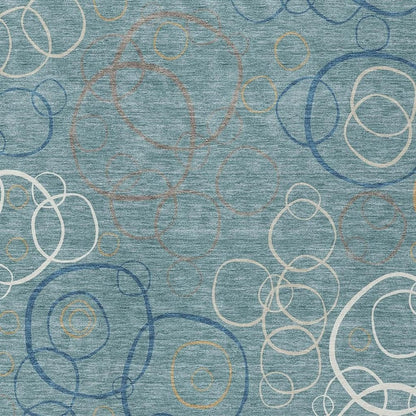 5' X 8' Teal Blue Beige And Ivory Geometric Washable Indoor Outdoor Area Rug HomeRoots