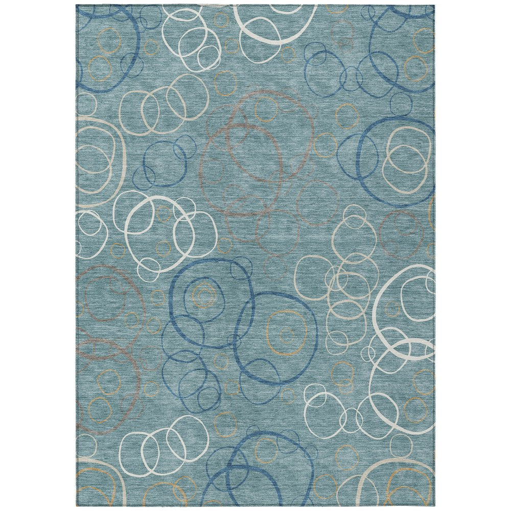 5' X 8' Teal Blue Beige And Ivory Geometric Washable Indoor Outdoor Area Rug HomeRoots