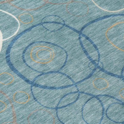 8' X 10' Teal Blue Beige And Ivory Geometric Washable Indoor Outdoor Area Rug HomeRoots