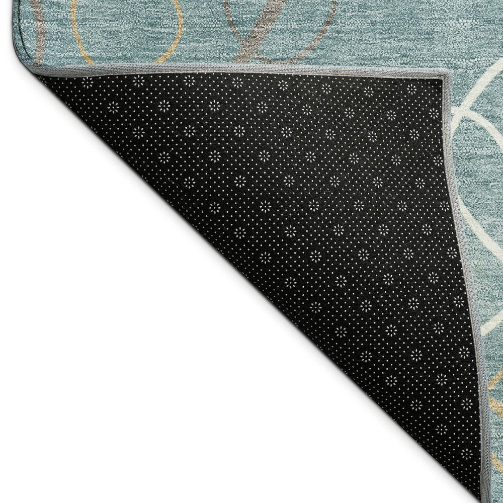 9' X 12' Teal Blue Beige And Ivory Geometric Washable Indoor Outdoor Area Rug HomeRoots