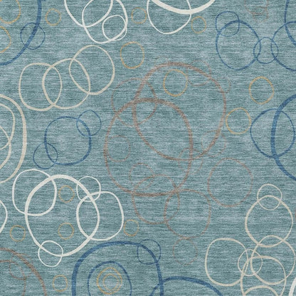 10' X 14' Teal Blue Beige And Ivory Geometric Washable Indoor Outdoor Area Rug HomeRoots