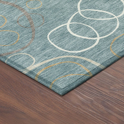 10' X 14' Teal Blue Beige And Ivory Geometric Washable Indoor Outdoor Area Rug HomeRoots