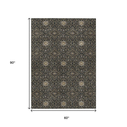 5' X 8' Black Brown And Gray Oriental Washable Indoor Outdoor Area Rug HomeRoots