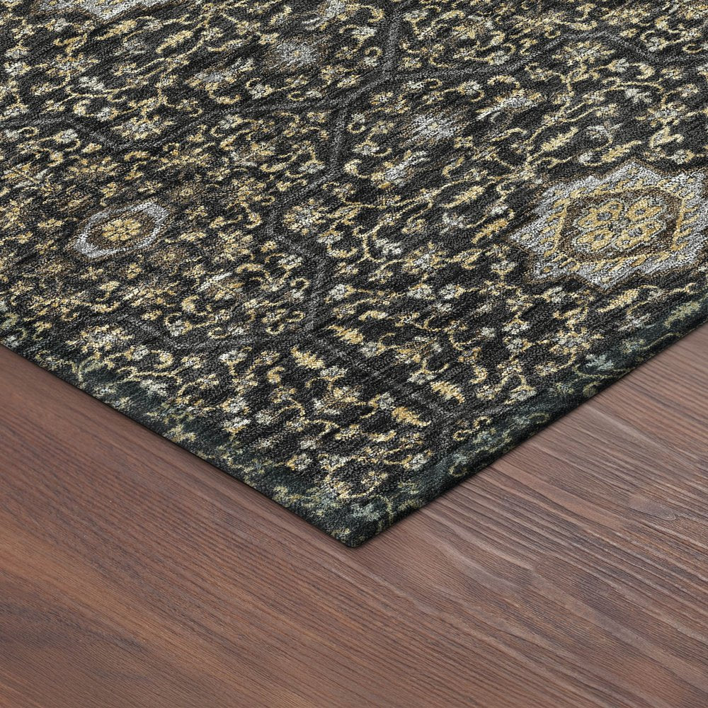 8' Black Brown And Gray Round Oriental Washable Indoor Outdoor Area Rug HomeRoots