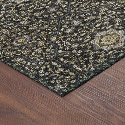 8' Black Brown And Gray Round Oriental Washable Indoor Outdoor Area Rug HomeRoots